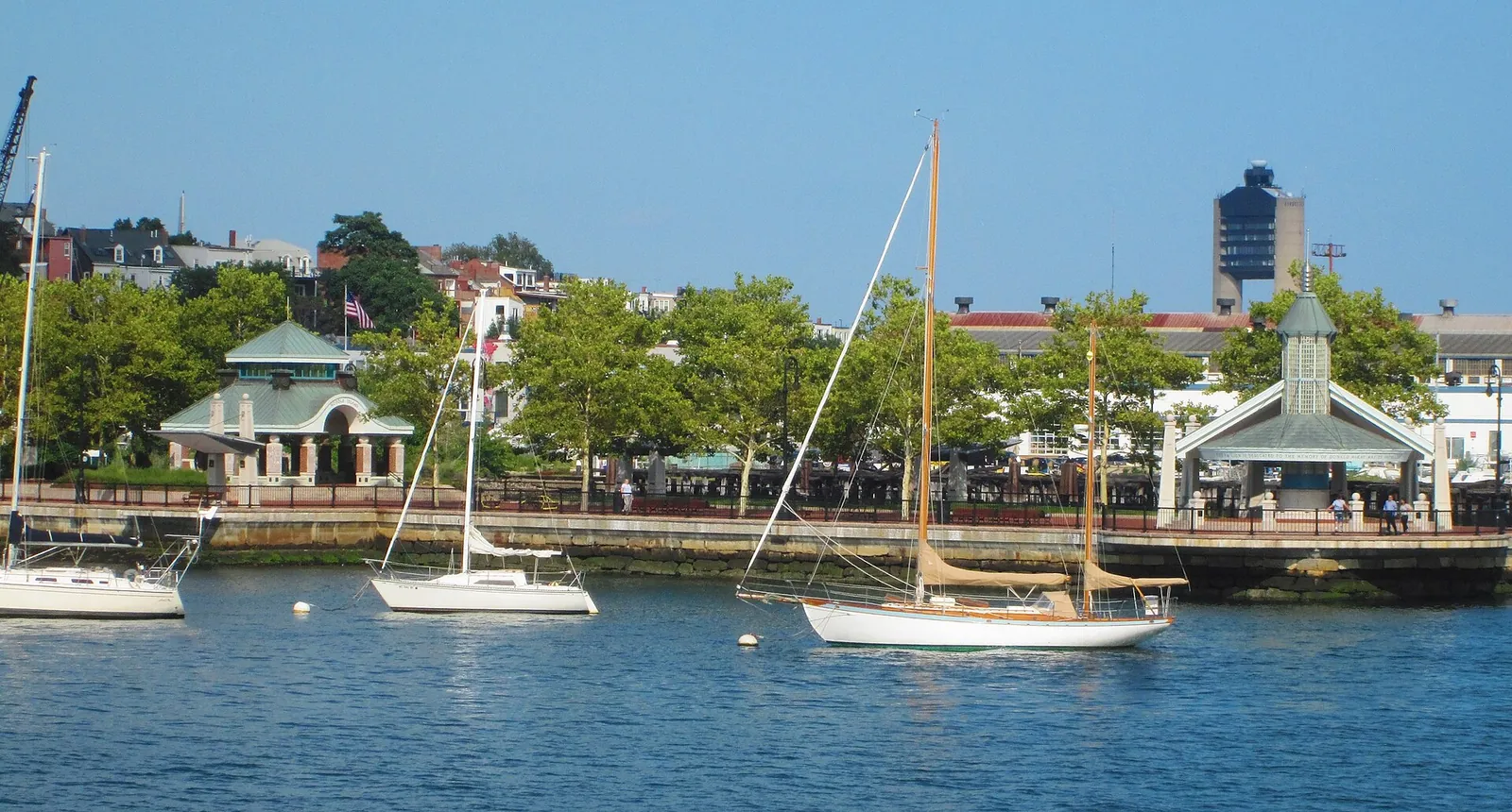 Piers Park Sailing Center with the Logan Airport control tower, East Boston