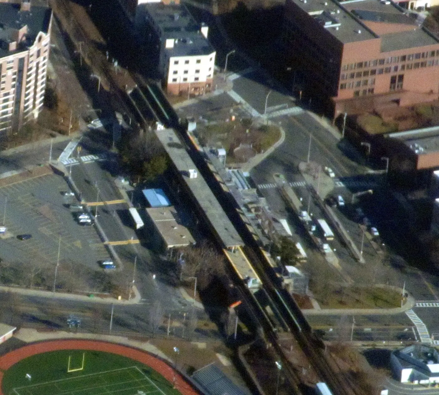 Aerial view of Malden Center station