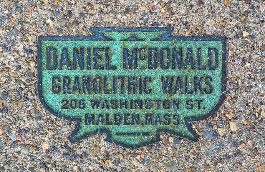 Historic granolithic sidewalk on Washington Street, Malden